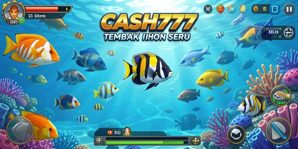 Gamer menikmati momen menembak ikan dalam <strong>CASH777</strong>.