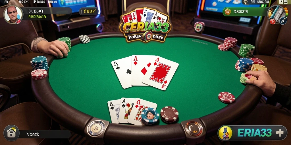 Tampilan utama gameplay CERIA33 dengan suasana poker yang penuh semangat.