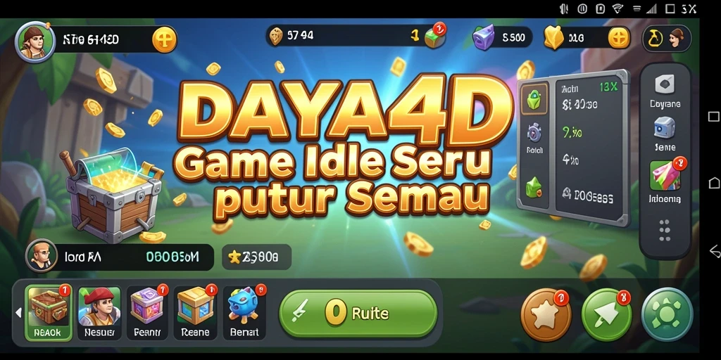 Tampilan gameplay DAYA4D dengan karakter yang mengumpulkan sumber daya secara otomatis.