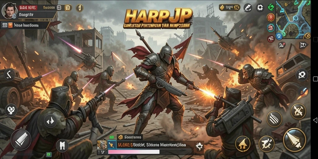 Tampilan gameplay menegangkan di <strong>HARAPJP</strong> yang menunjukkan strategi dalam pertempuran.