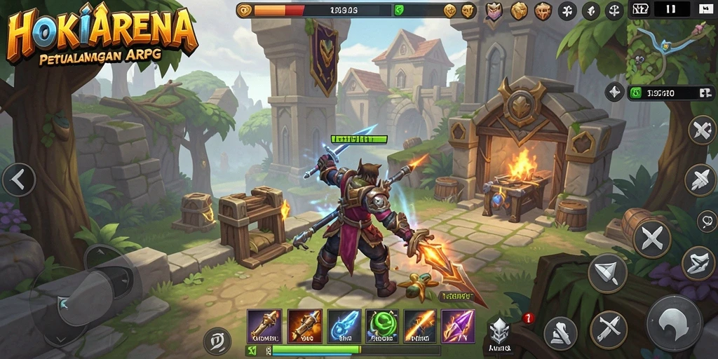 Screenshot HOKIARENA menampilkan aksi seru dalam pertarungan ARPG.