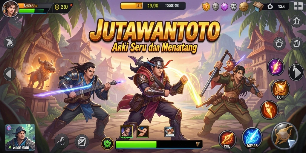 Tampilan gameplay seru JUTAWANTOTO dengan aksi bertempur yang mendebarkan.