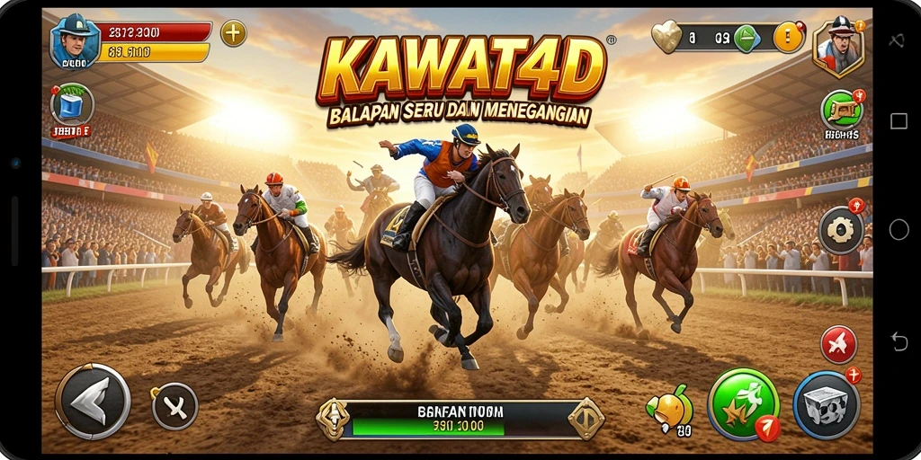Tampilan gameplay KAWAT4D dengan aksi balapan yang mendebarkan.
