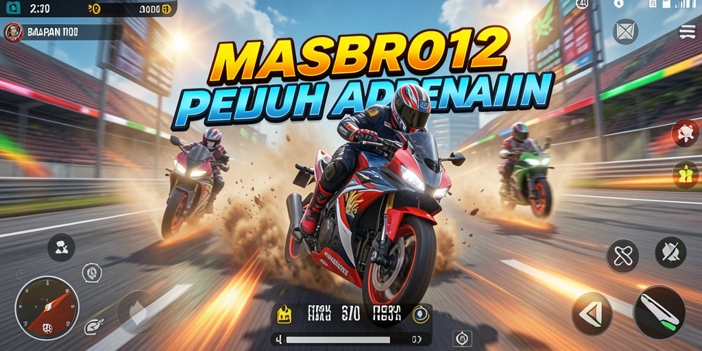 Screenshot gameplay <strong>MASBRO12</strong> menampilkan aksi balapan yang seru.