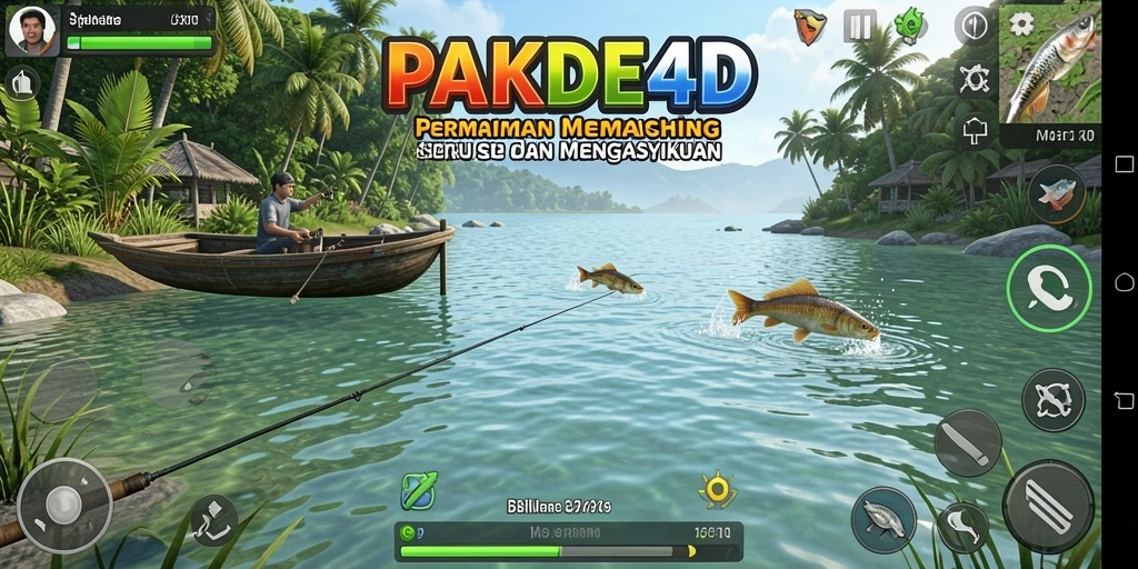 Screenshot utama PAKDE4D menampilkan aksi memancing yang seru.