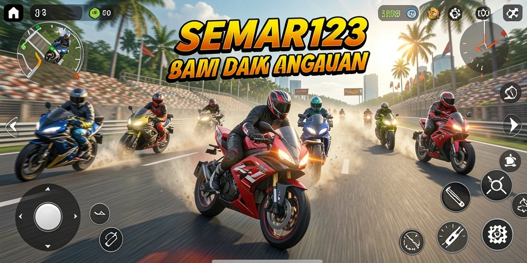 Tampilan gameplay balap motor yang seru dan menegangkan.